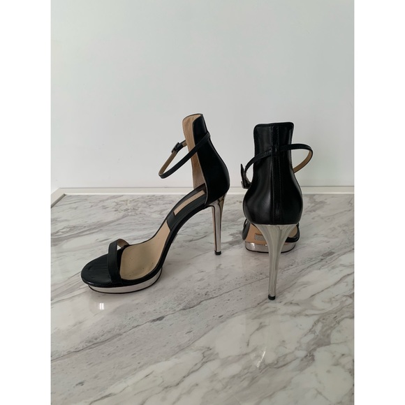 Authentic Michael Kors Collection Doris Black Leather Ankle Strap Platform Heels - Picture 2 of 4